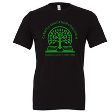 Load image into Gallery viewer, Carroll education coalition- black unisex tee with green design