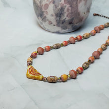 Load image into Gallery viewer, Aztec Paper Bead Necklace - 17" with 2" chain extender