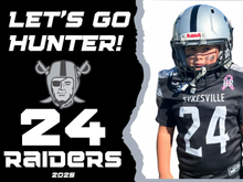 Load image into Gallery viewer, Raiders homecoming sign football and cheer fundraiser- 24x18 coroplast custom sign-pick up only-orders due by 5pm Tuesday 10/7

