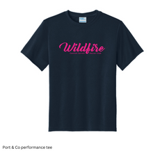 Load image into Gallery viewer, CCSC-WILDFIRE TEXT- Port and Co YOUTH Fan Favorite tee- Navy + gray
