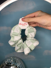 Load image into Gallery viewer, Sage Green Checkerboard Scrunchie | Fall Scrunchie
