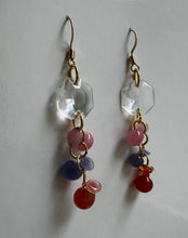 Load image into Gallery viewer, Golden Dangling Earrings with Vintage Glass Charms
