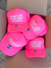 Load image into Gallery viewer, I'm Not Like Other Girls I'm Worse Trucker Hats - Summer Hat: pink/white (due May 29)
