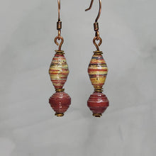 Load image into Gallery viewer, Red Multi-Color Double Stack Paper Bead Earrings - 1-5/8" drop
