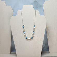 Load image into Gallery viewer, Sheet Music and Blue Paper Bead Silver Plated Ball Chain Necklace - 18" w/ 3" chain extender
