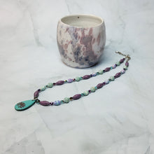 Load image into Gallery viewer, Lotus Flower Teardrop Pendant Paper Bead Necklace - 18" with 2" chain extender
