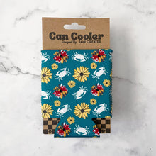 Load image into Gallery viewer, Turquoise Maryland Crab Flower Patterned Can Cooler
